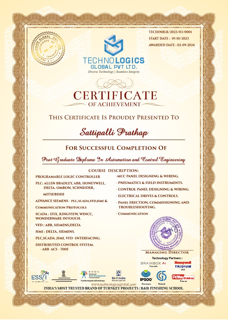 Technologics Global Certificate of Achievement